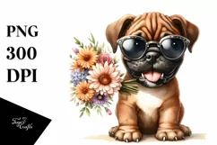 Cute Puppy with Large Bouquet Clipart Product Image 1