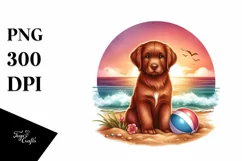 Watercolor Cute Chesapeake Bay Retriever Sitting in Sand | Product Image 3