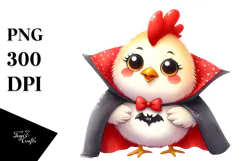 Funny Watercolor Cute Chicken as a Vampire | Clipart Product Image 1