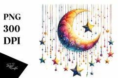 Vibrant Moon with Stars Drawing PNG Product Image 1