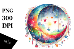 Vibrant Moon with Stars Drawing PNG Product Image 1