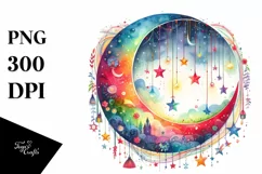 Vibrant Moon with Stars Drawing PNG Product Image 3
