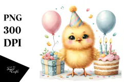 Cute Baby Chicken with Party Hat, PNG Product Image 1
