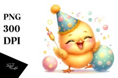 Cute Baby Chicken with Party Hat, PNG Product Image 1