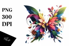 Vibrant Butterfly with Flowers PNG Product Image 1