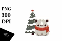 Cute Winter Rhino Christmas Tree PNG Product Image 1