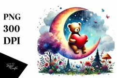 Colorful Watercolor Bear on Moon, PNG Product Image 1