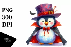Colorful Watercolor Penguin Vampire Clipart Product Image 3