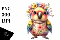 Colorful Baby Parrot Whimsical Flowers Clipart Product Image 3