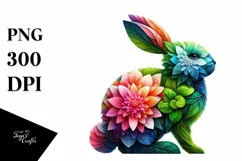 Vibrant Bunny with Flowers PNG Product Image 1