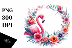 Colorful Flamingo Floral Frame | Clipart Product Image 3