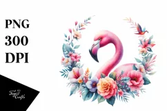 Flamingo Floral Frame | Watercolor Clipart Product Image 3