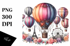Watercolor Hot Air Balloon Sticker Clipart Product Image 1