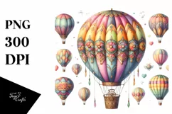 Watercolor Hot Air Balloon Sticker Clipart Product Image 1