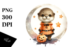 Cute Baby Otter Halloween Watercolor PNG Product Image 1