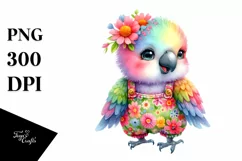Colorful Baby Parrot Whimsical Flowers Clipart Product Image 1
