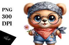 Watercolor Baby Bear with Bandana and es | Clipart Product Image 1
