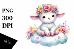 Pastel Watercolor Lamb with Flower Crown PNG Product Image 3