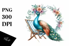 Sublimation Sticker Flower Watercolor Young Peacock Beach Product Image 1