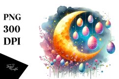 Washed Moon with Easter Eggs PNG Product Image 1