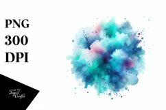 Colorful Cyan Splash | Watercolor Clipart Product Image 1