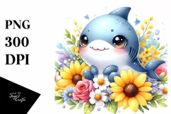 Colorful Baby Shark Yellow Flowers | Sublimation | Clipart Product Image 1