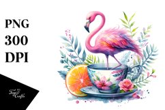 Vibrant Flamingo in a Teacup Clipart Product Image 1