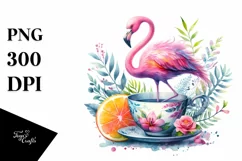 Vibrant Flamingo in a Teacup Clipart Product Image 1