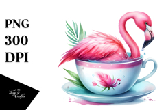Vibrant Flamingo in a Teacup Clipart Product Image 1