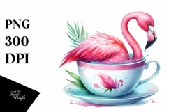 Vibrant Flamingo in a Teacup Clipart Product Image 1