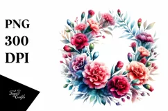 Vibrant Carnation Wreath | Watercolor Clipart Product Image 3