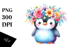 Pastel Penguin Flower Crown | Clipart Product Image 1