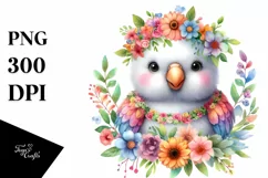 Colorful Baby Parrot Whimsical Flowers Clipart Product Image 1
