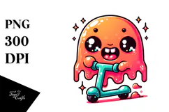 Adorable Floating Jelly Monster Riding Scooter PNG Product Image 1