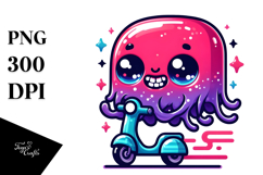 Funny Jelly Monster Riding a Scooter PNG Product Image 1