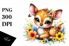 Colorful Baby Deer Cuddling with Flowers | Sublimation | Product Image 1