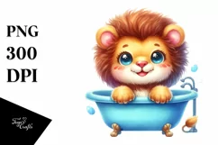 Colorful Smiling Baby Lion in Bathtub | Sublimation Clipart Product Image 3