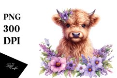 Cute Baby Highland Cow Lilac Frame | Sublimation | Clipart Product Image 3