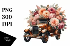 Vintage Rusty Car with Flowers PNG Product Image 3