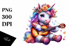 Colorful Baby Unicorn with Guitar PNG Product Image 3