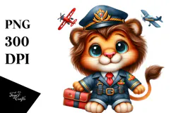 Baby Lion with Chef's Apron and Aviator Suit PNG Product Image 1
