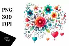Very Simple Adorned Flower with Hearts PNG Product Image 1