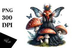 Gothic Fairy on Mushroom PNG Product Image 1