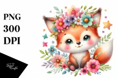 Colorful Baby Fox Whimsical Star Flowers Clipart Product Image 1