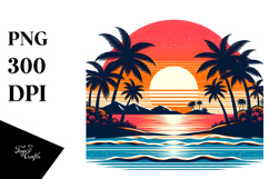 Retro Tropical Island Sunset Clipart Product Image 1