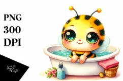 Colorful Smiling Baby Bee in Bathtub | Sublimation Clipart Product Image 1