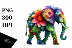 Abstract Elephant made of Flowers PNG Product Image 1