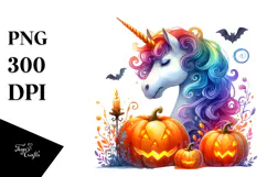 Vibrant Unicorn Halloween Scene | Sublimation | Clipart Product Image 1