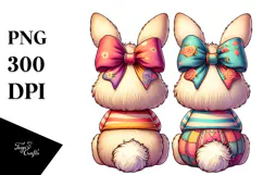 Colorful Stylized 2 Bunnies with Vintage Bow PNG Product Image 1