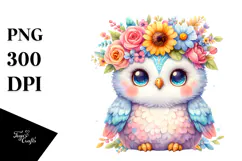 Pastel Owl Flower Crown | Sublimation | Clipart Product Image 1